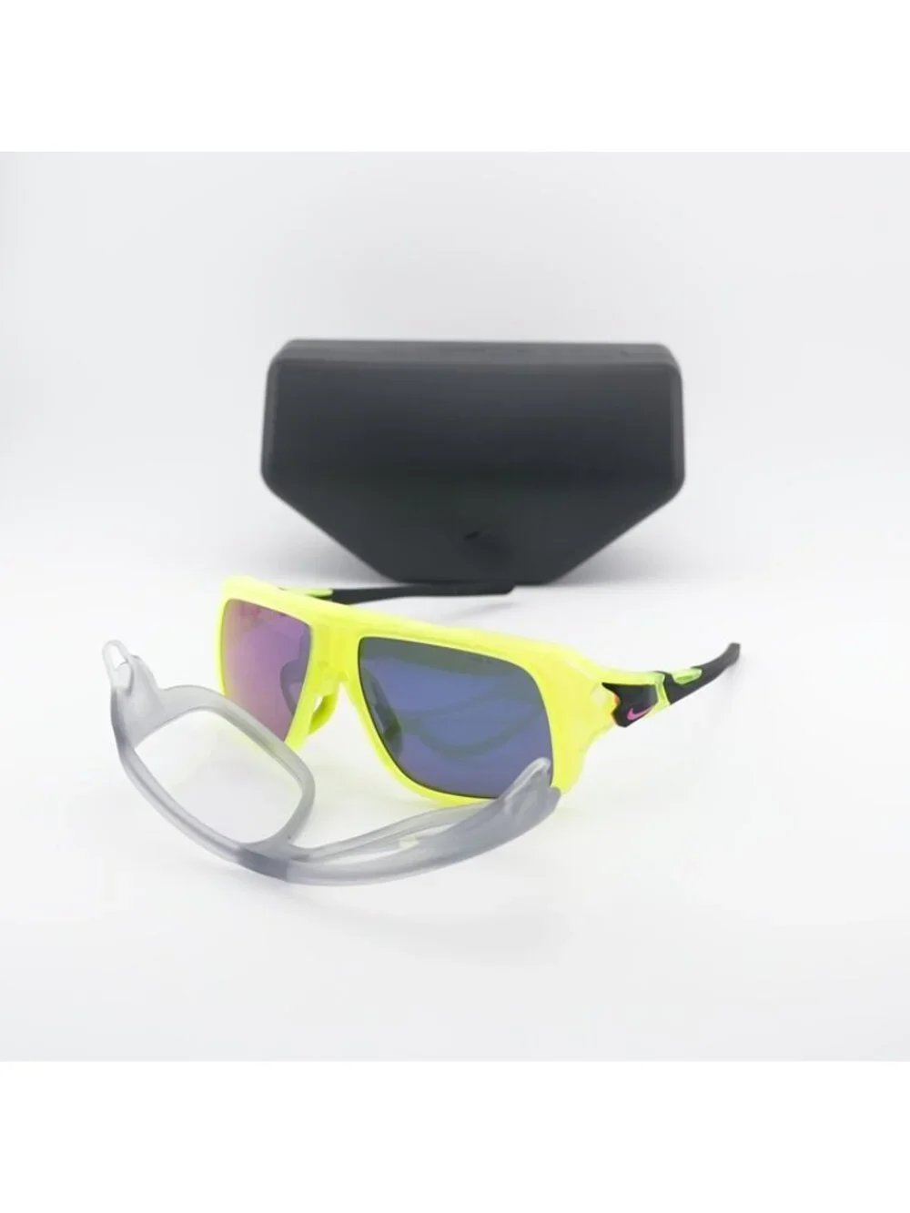 Nike FLYFREE SOAR EV24001 702 Sunglasses Matte Volt Square Frame with Clip-On